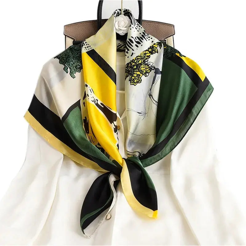 Foulard Chimio Carré Femme Multicolore à Motifs Victoire Coeur de Foulard