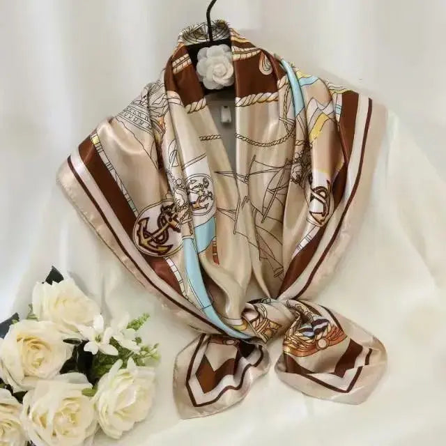 Foulard Chimio Carré Femme Marron à Motifs Zélia Coeur de Boutique