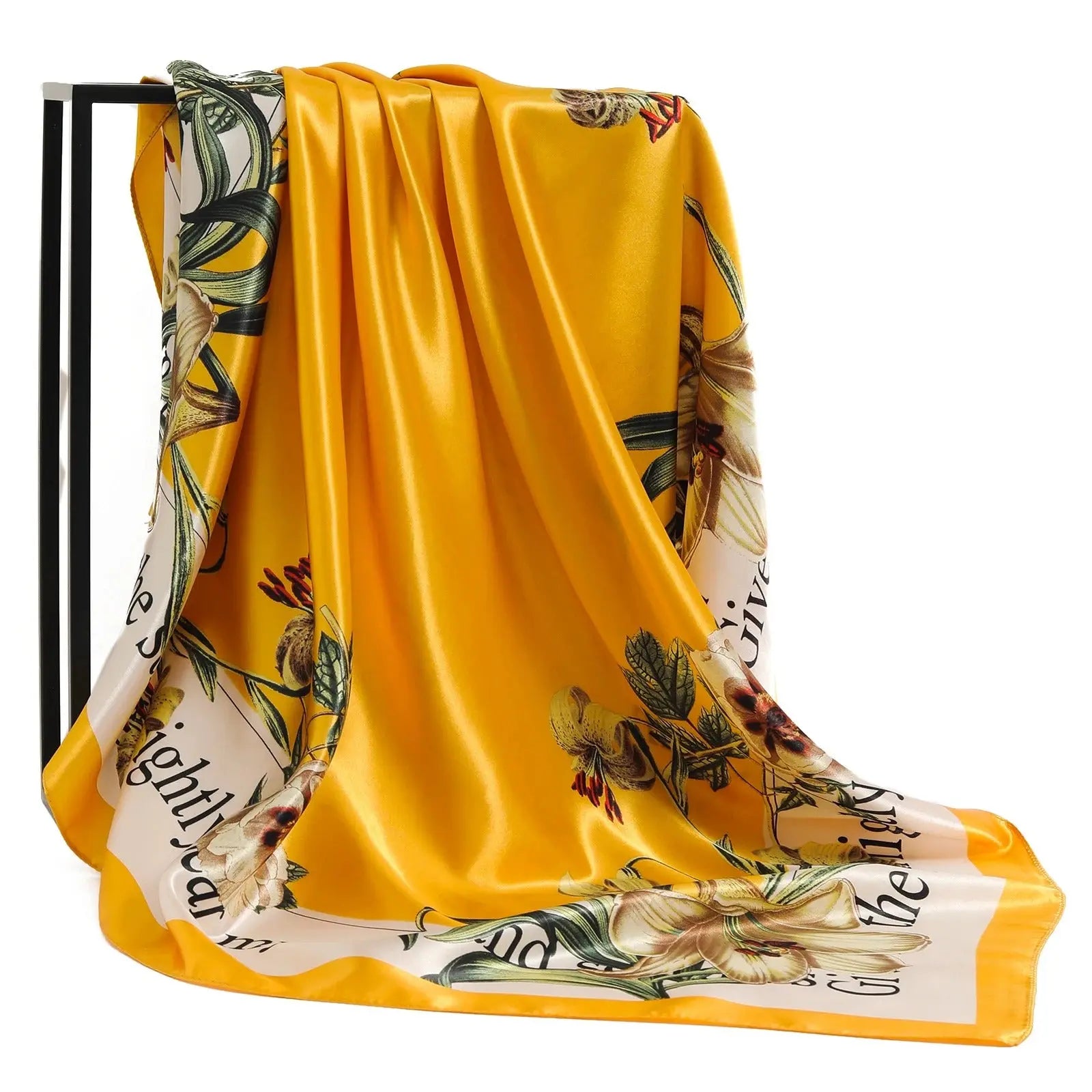 Foulard Chimio Carré Femme Jaune à Motifs Acanthe Coeur de Foulard