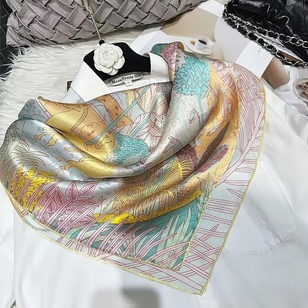 Foulard Carré Soie Femme CLEMENCE blanc2 - Coeur de Foulard
