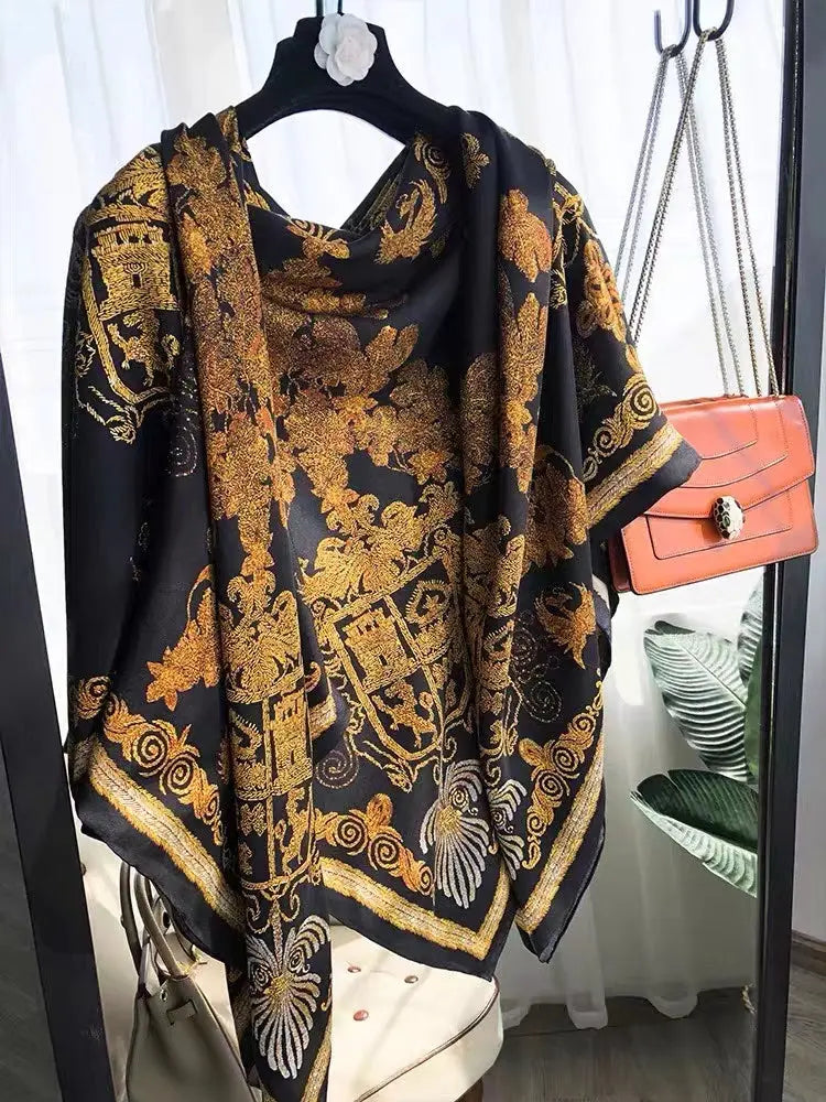 Foulard Carré Soie Femme Multicolore COLOMBE blanc2 - Coeur de Foulard