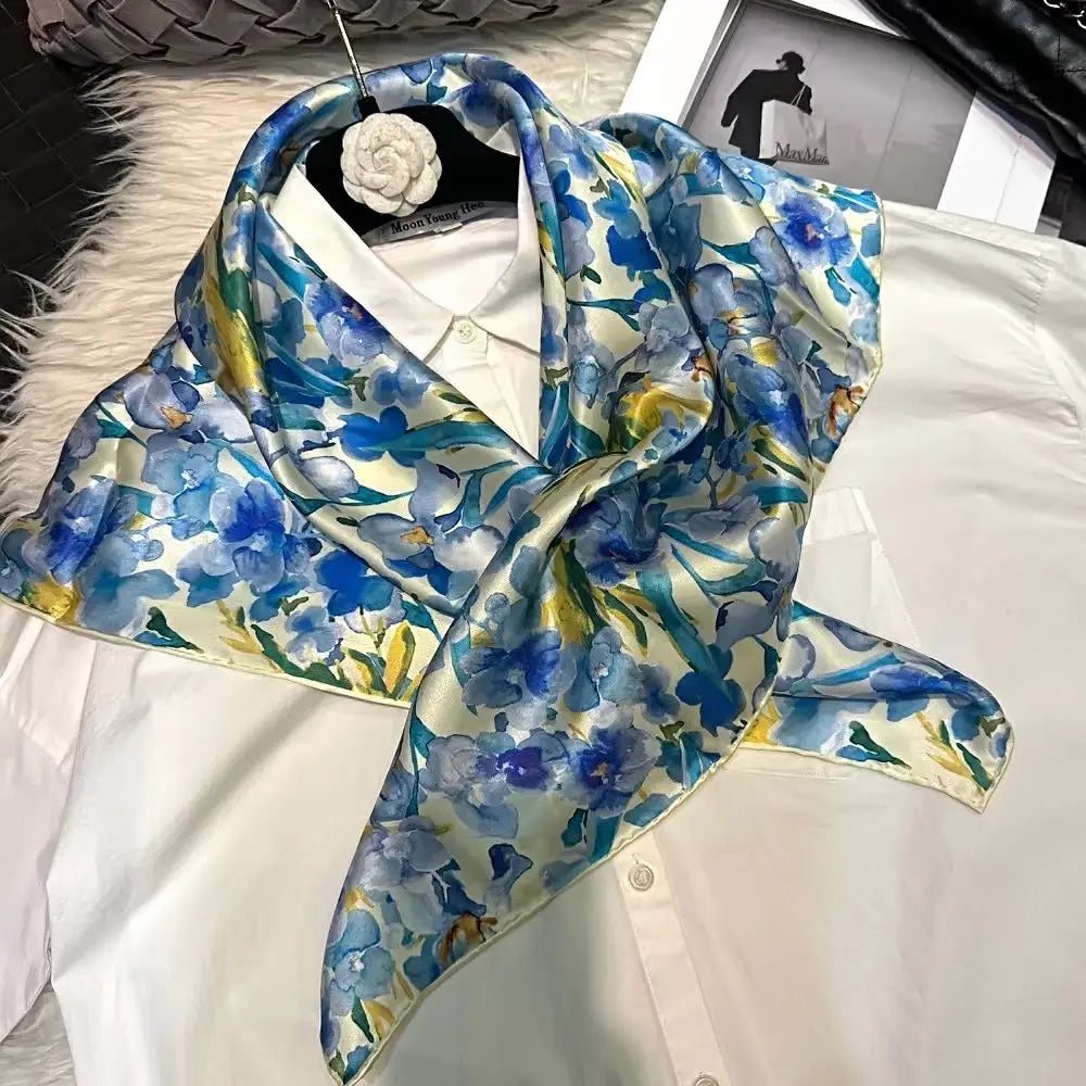 Foulard Cheveux Femme Carré Soie ADELINE blanc1 Coeur de Foulard