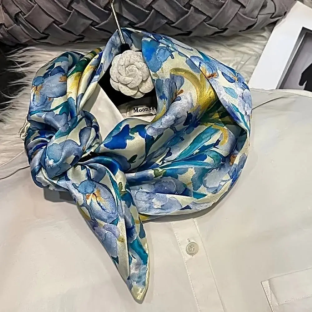 Foulard Cheveux Femme Carré Soie ADELINE blanc5 Coeur de Foulard