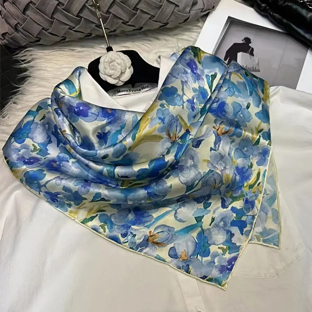 Foulard Cheveux Femme Carré Soie ADELINE blanc6 Coeur de Foulard