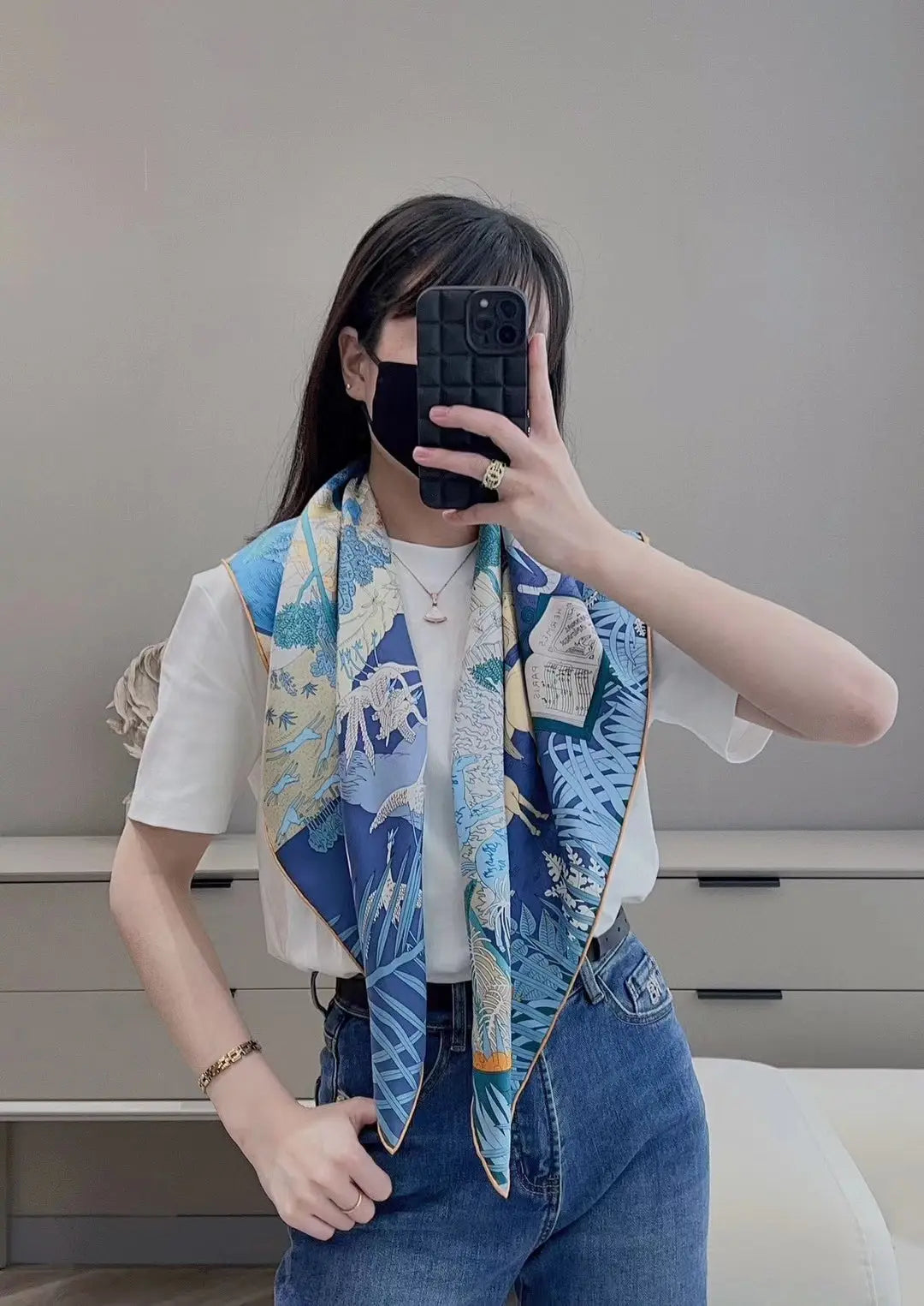 Foulard Cheveux Femme Carré Soie AVRIL blanc3 Coeur de Foulard