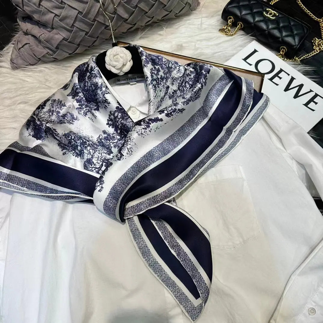 Foulard Cheveux Femme Carré Soie AZELIE blanc1 Coeur de Foulard