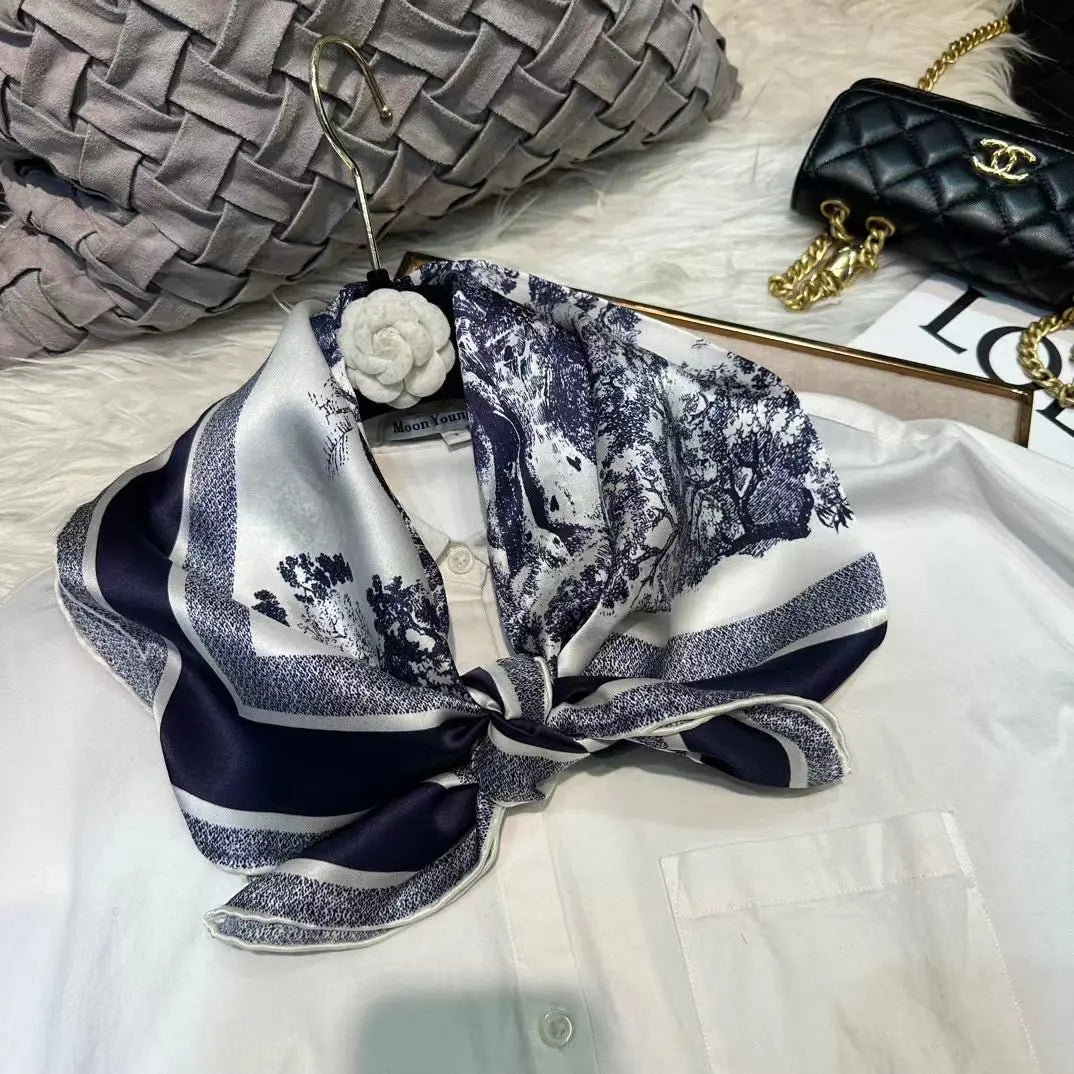 Foulard Cheveux Femme Carré Soie AZELIE blanc2 Coeur de Foulard