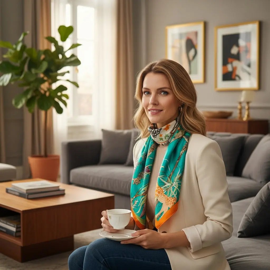 Foulard Chimio Carré Femme Vert Zohra - Coeur de Foulard