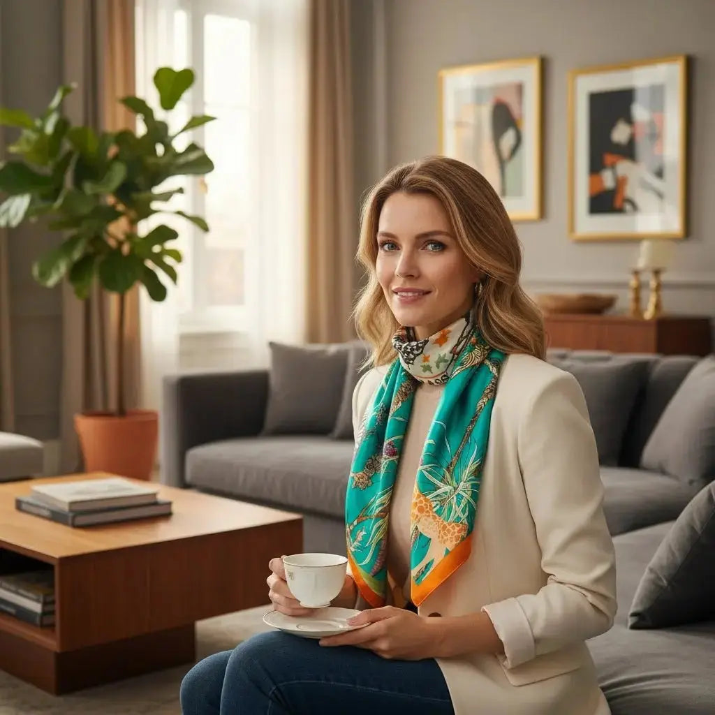 Foulard Chimio Carré Femme Vert Zohra - Coeur de Foulard