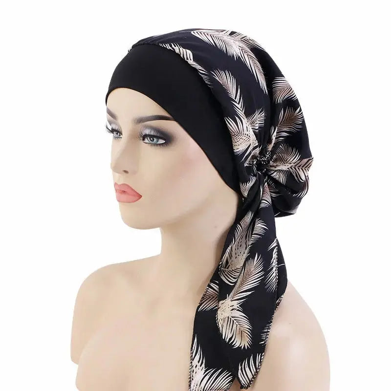 Foulard Cheveux Femme Chimio Noir à motifs Flavie Coeur de Foulard