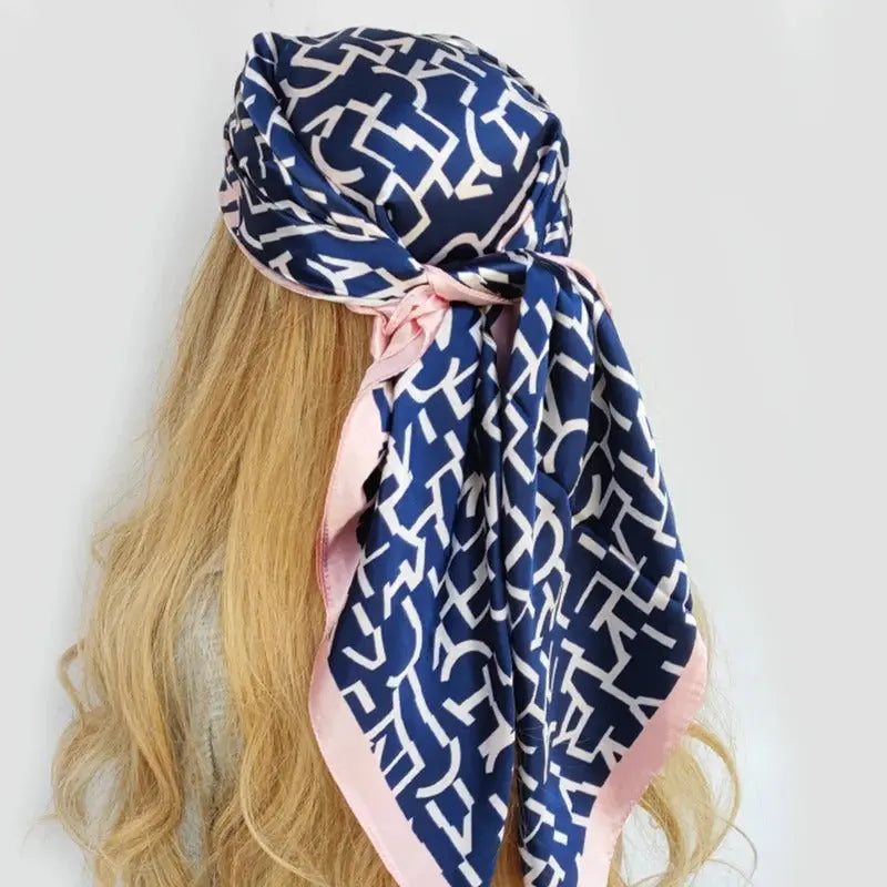 Foulard Cheveux Femme Bleu à motifs Eugenie Coeur de Foulard