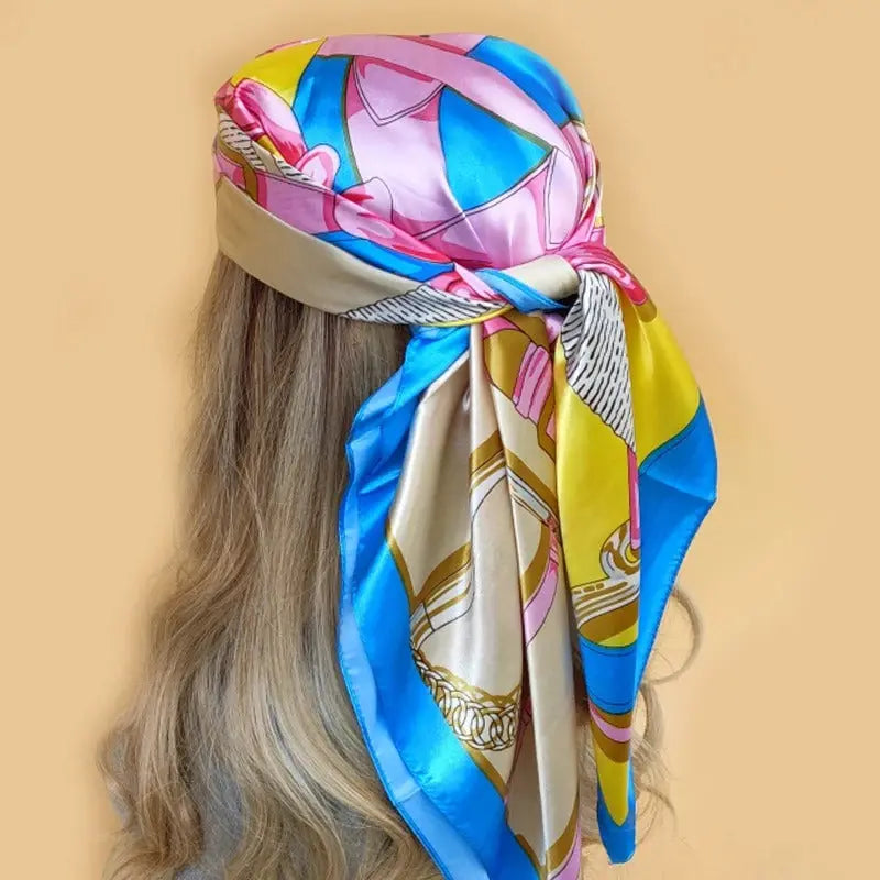 Foulard Cheveux Femme Bleu Rose à motifs Chimio Hermine Coeur de Foulardboutique