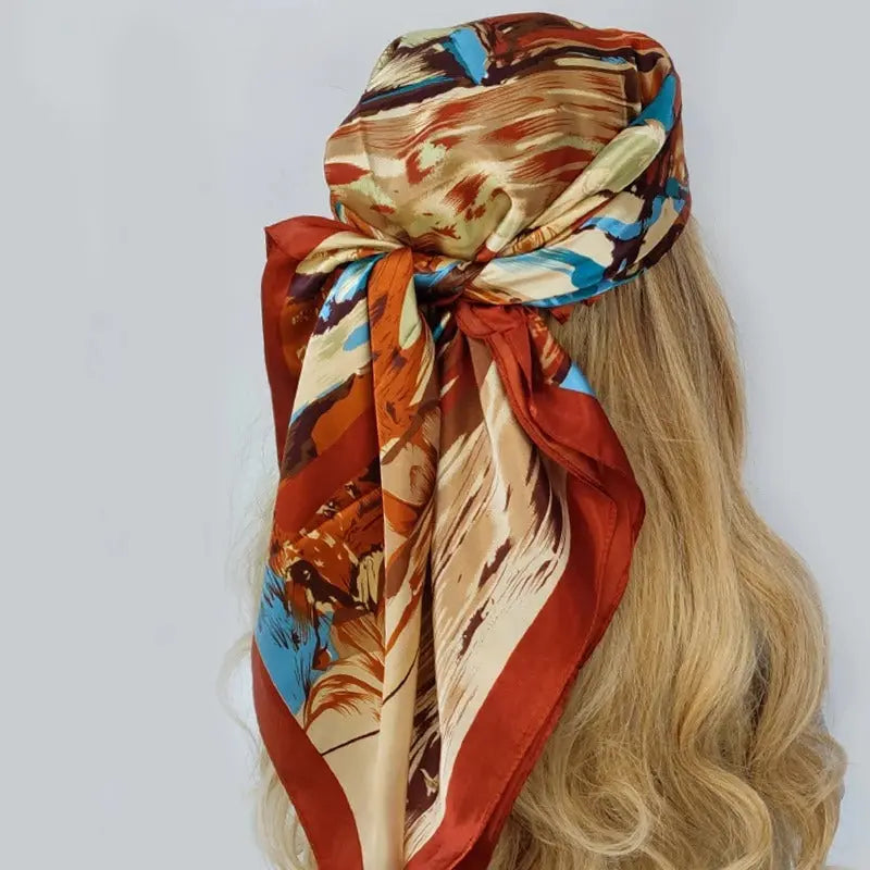 Foulard Cheveux Femme Bronze à Motifs Flore Coeur de Foulard