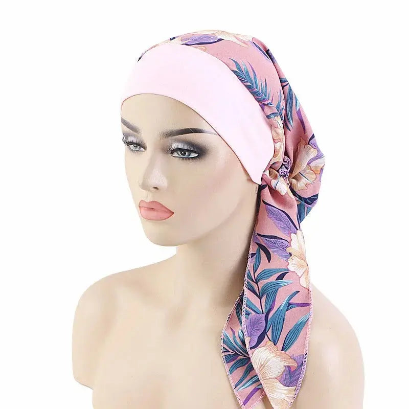 Foulard Cheveux Femme Chimio Rose à motifs Elodie Coeur de Foulard