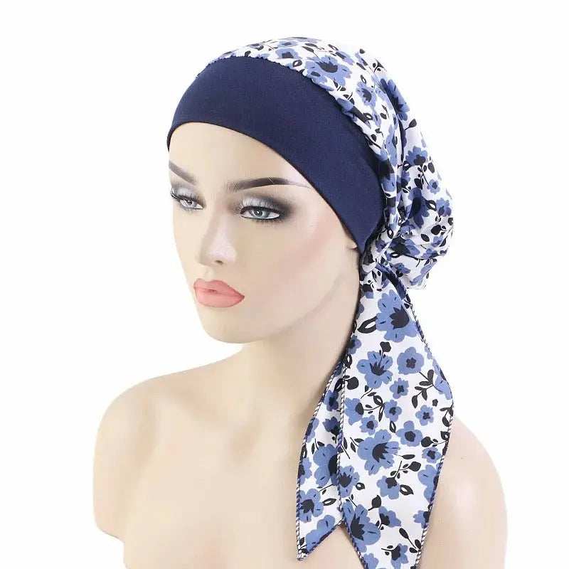 Foulard Cheveux Femme Chimio Bleu Marine ENORA Coeur de Foulard