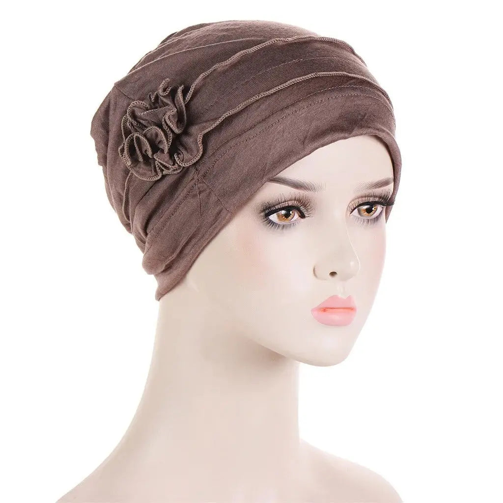 Foulard Bonnet Femme Chimio Marron Gisele Coeur de Foulard