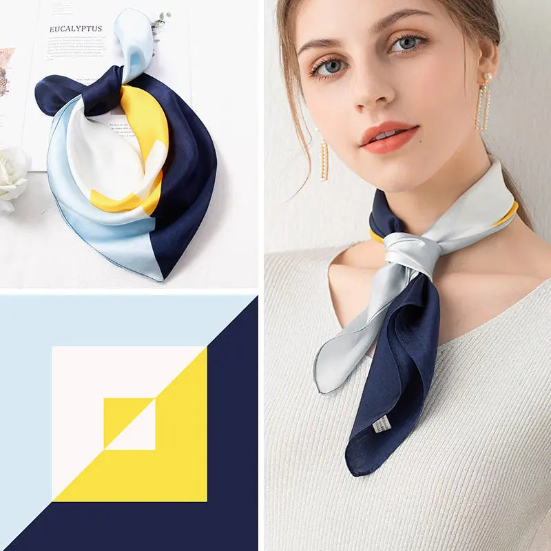 Foulard Carré Soie Femme Bleu DAPHNE Coeur de Foulard