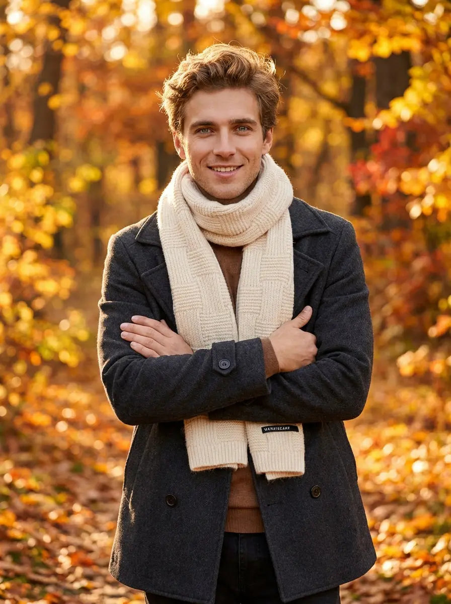 Echarpe pour homme beige JORY - Coeur de Foulard