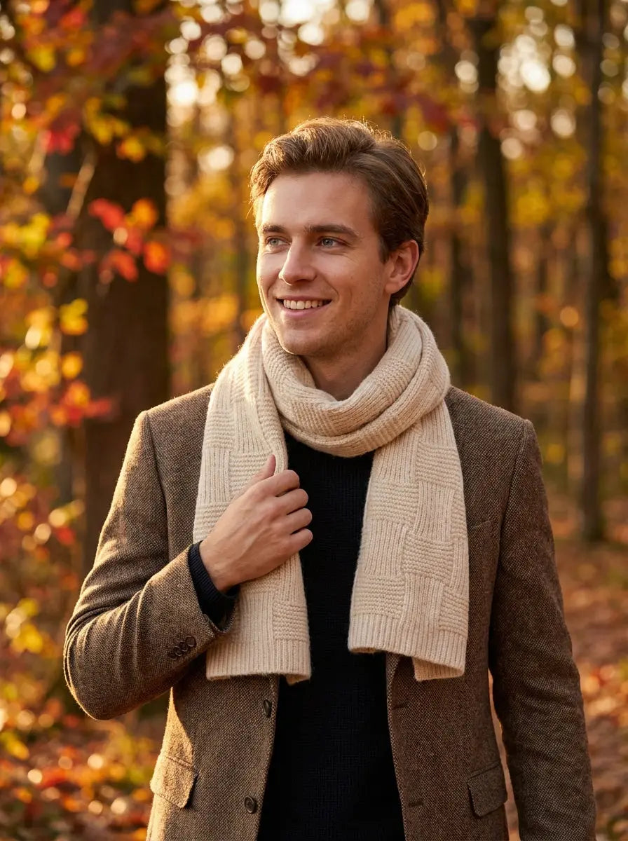 Echarpe pour homme beige JORY - Coeur de Foulard