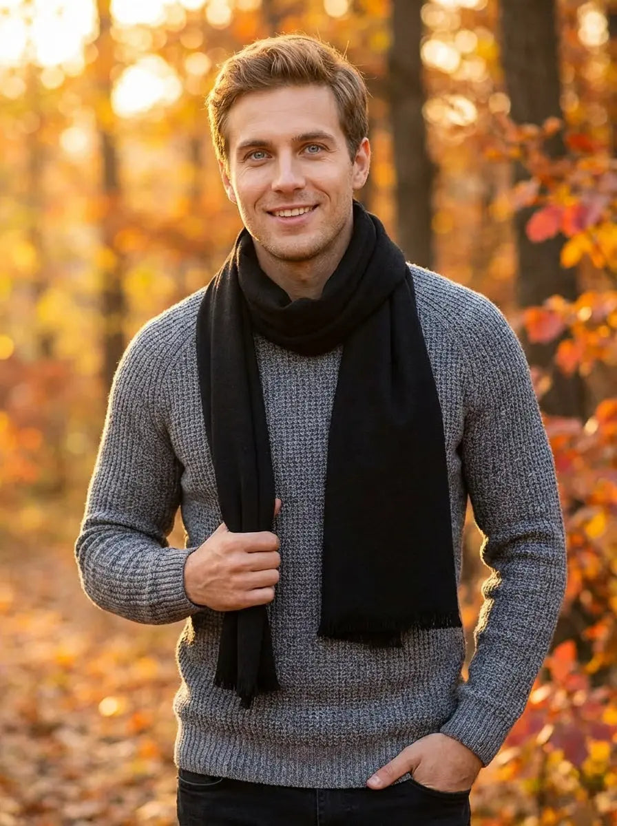 Echarpe pour homme noire JASE - Coeur de Foulard