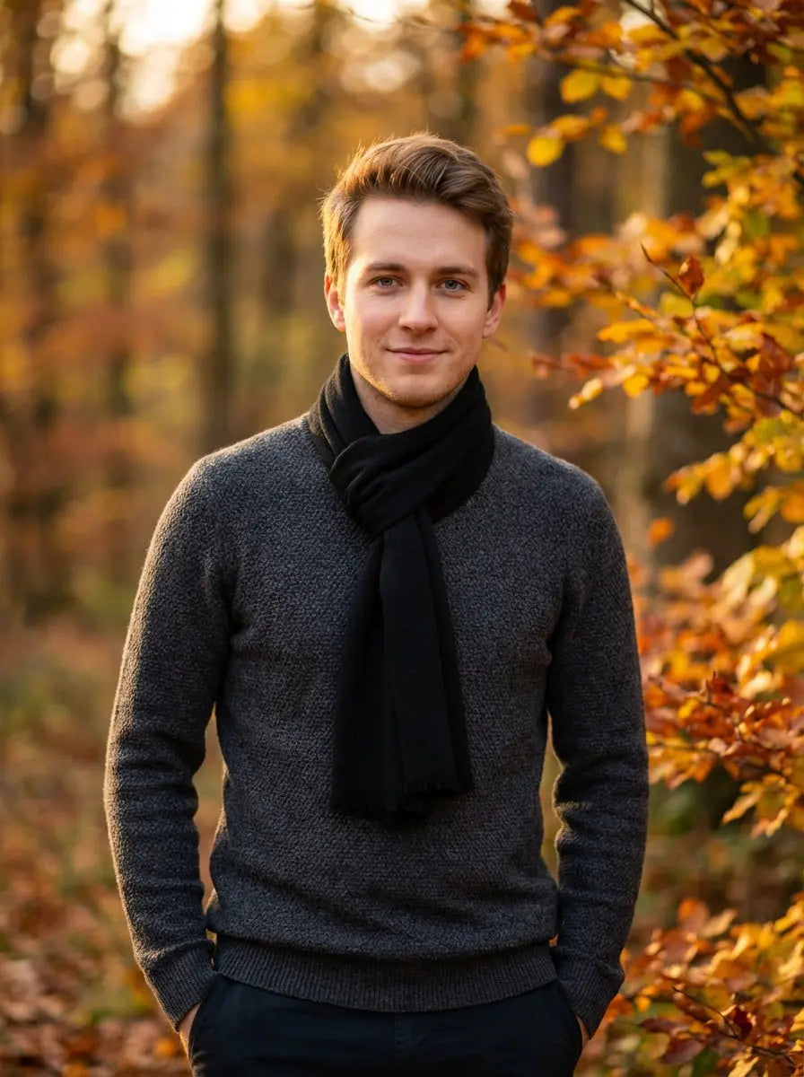 Echarpe pour homme noire JASE - Coeur de Foulard