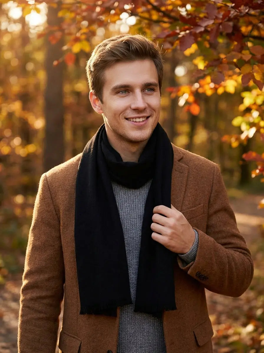 Echarpe pour homme noire JASE - Coeur de Foulard