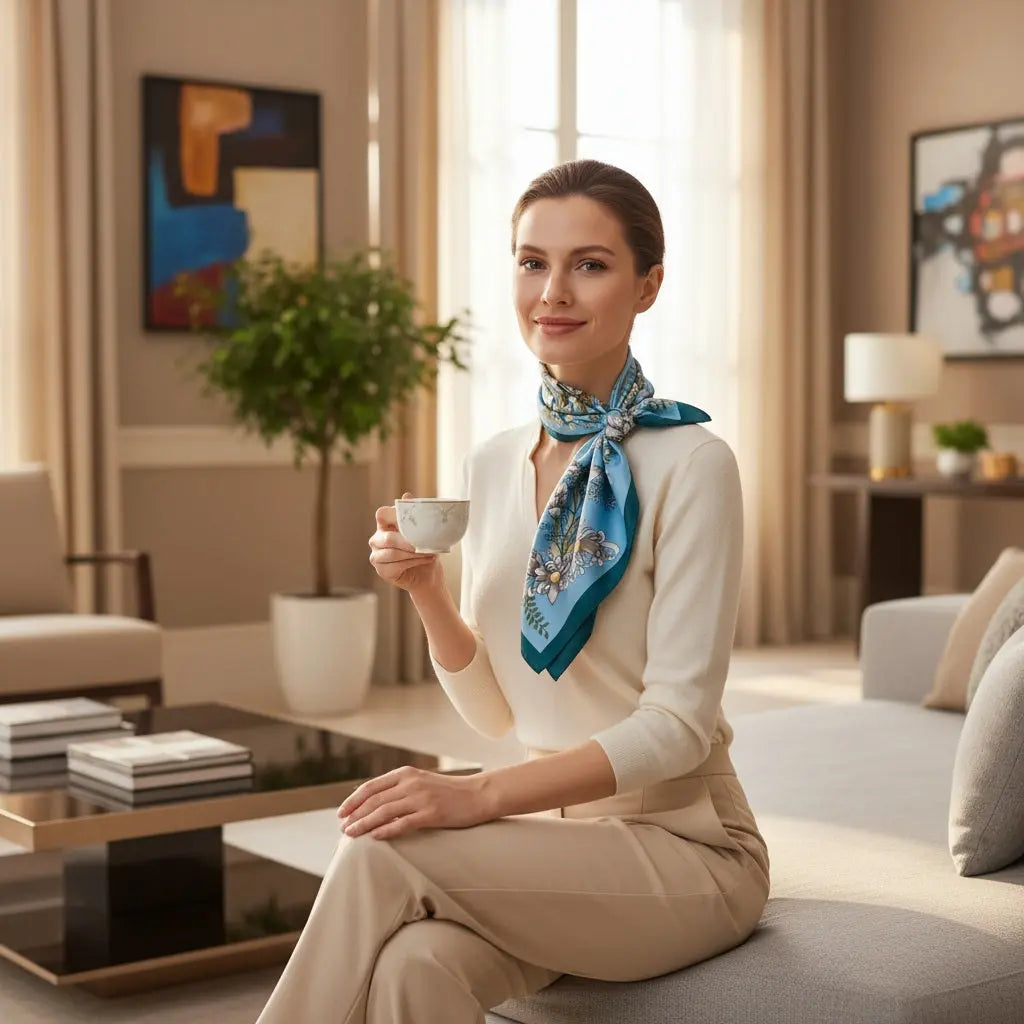 Foulard Chimio Carré Femme Bleu Ciel Typhaine  - Coeur de Foulard